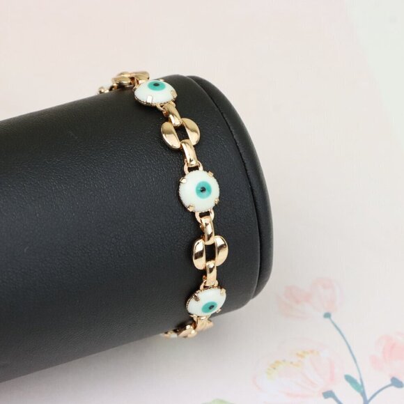 "Turquoise Evil Eye Rose Gold Bracelet with Glossy Gold Accents, XPBL1026 - Picture 7 of 12